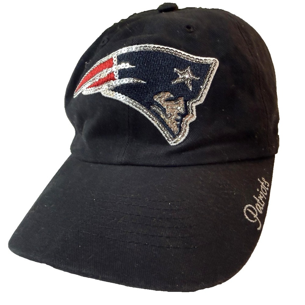 New England Patriots Hat Womens Strap Back Blue Sequin Blinged Rhinestone